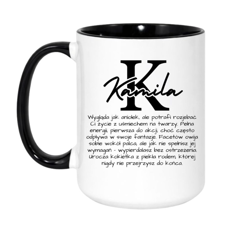 Kubek duży biało-czarny 450 ml z nadrukiem bez cenzury – chamski kubek z napisem, must-have dla kobiet z poczuciem humoru.