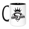 Duży kubek biało-czarny 450 ml z grafiką Super Mom — idealny do biura