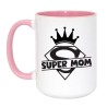 Duży kubek biało-różowy 450 ml z motywem Super Mom — must-have dla fanów kawy