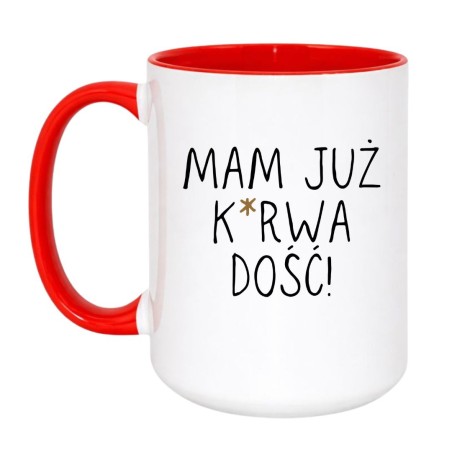 Kubek duży biało-czerwony 450 ml z napisem bez cenzury – śmieszny kubek dla dorosłych