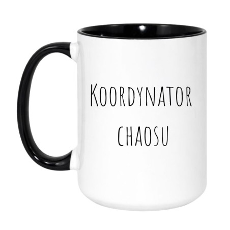Kubek duży biało-czarny 450 ml z prostym nadrukiem i motywem tekstowym, must-have dla kawoszy