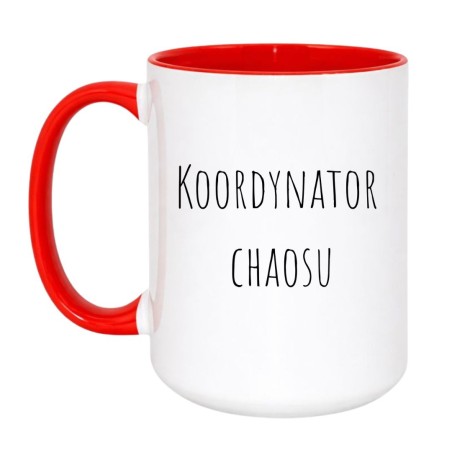 Kubek duży biało-czerwony 450 ml z humorystycznym nadrukiem tekstowym, świetny do codziennej kawy