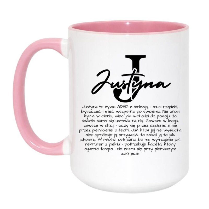 Kubek personalizowany z imieniem Justyna opis