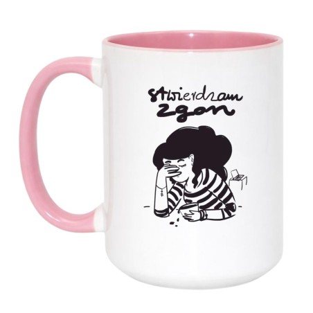Kubek duży biało-różowy 450 ml z zabawnym nadrukiem – gadżet bez cenzury
