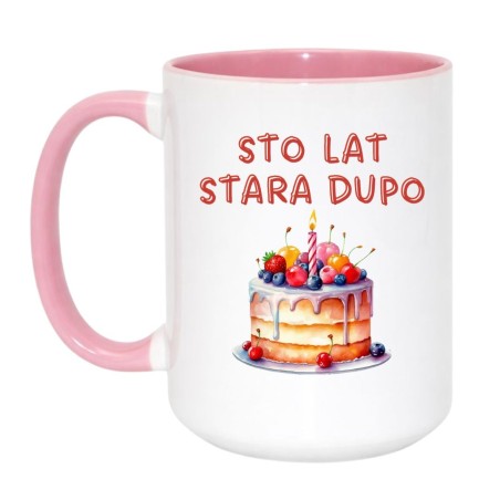 Kubek duży biało-różowy 450 ml z humorystycznym nadrukiem – śmieszny kubek do kawy