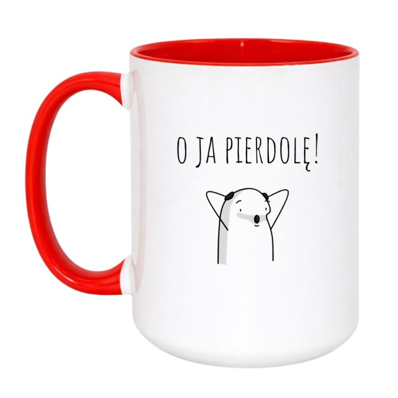 Kubek duży biało-czerwony 450 ml ze śmiesznym motywem – must-have dla fanów kawy