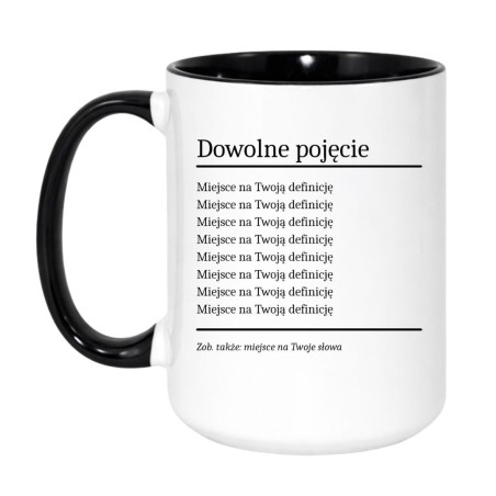 kubek z własnym tekstem w układzie słownikowym