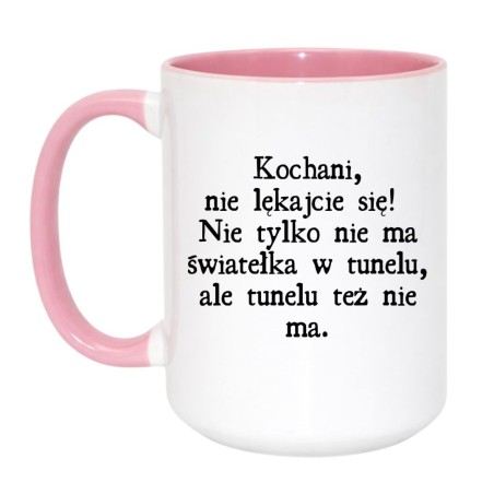 Kubek duży biało-różowy 450 ml z motywem tekstowym – śmieszny kubek na prezent