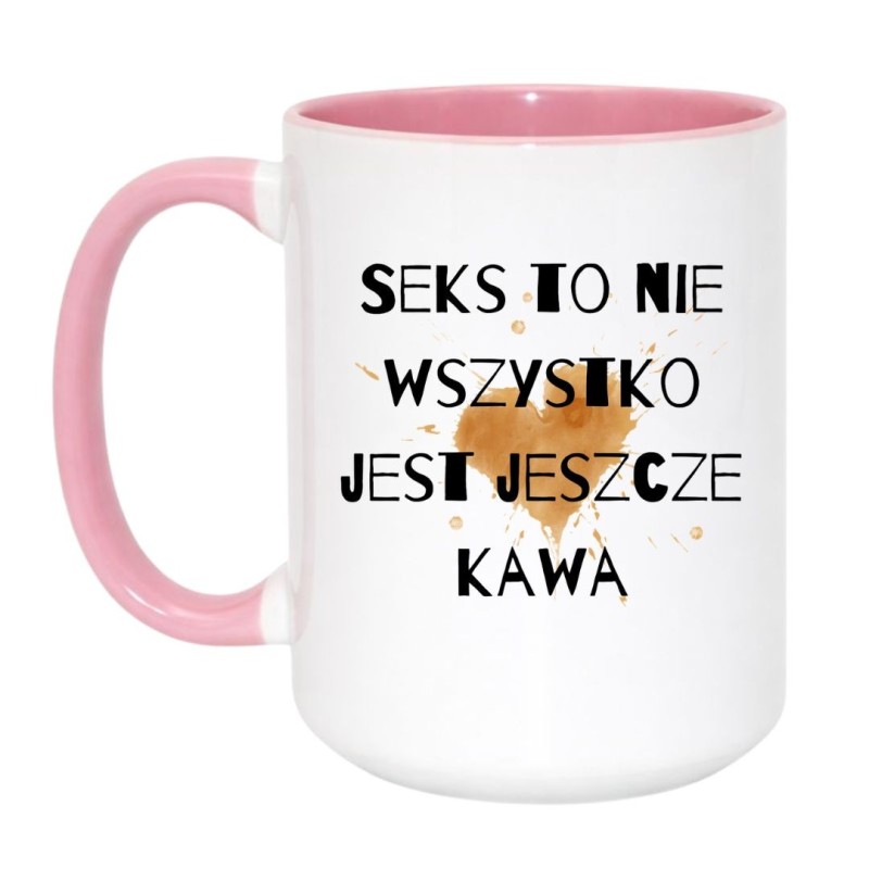 Kubek biało-różowy 450 ml z napisem o kawie – idealny prezent dla przyjaciółki