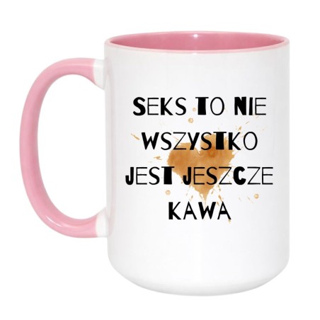 Kubek biało-różowy 450 ml z napisem o kawie – idealny prezent dla przyjaciółki