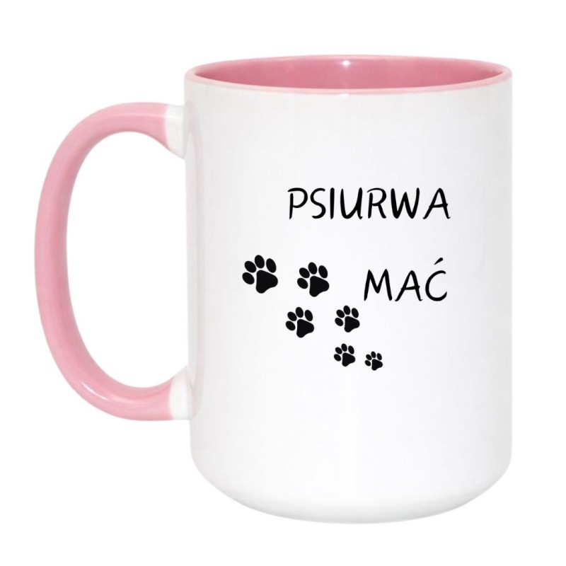 Kubek duży biało-różowy 450 ml z nadrukiem bez cenzury – śmieszny gadżet do biura