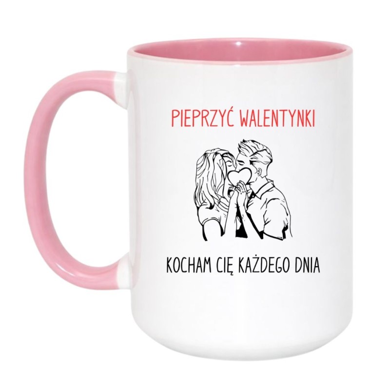 Kubek duży biało-różowy 450 ml z humorystycznym nadrukiem – śmieszny prezent dla ukochanej