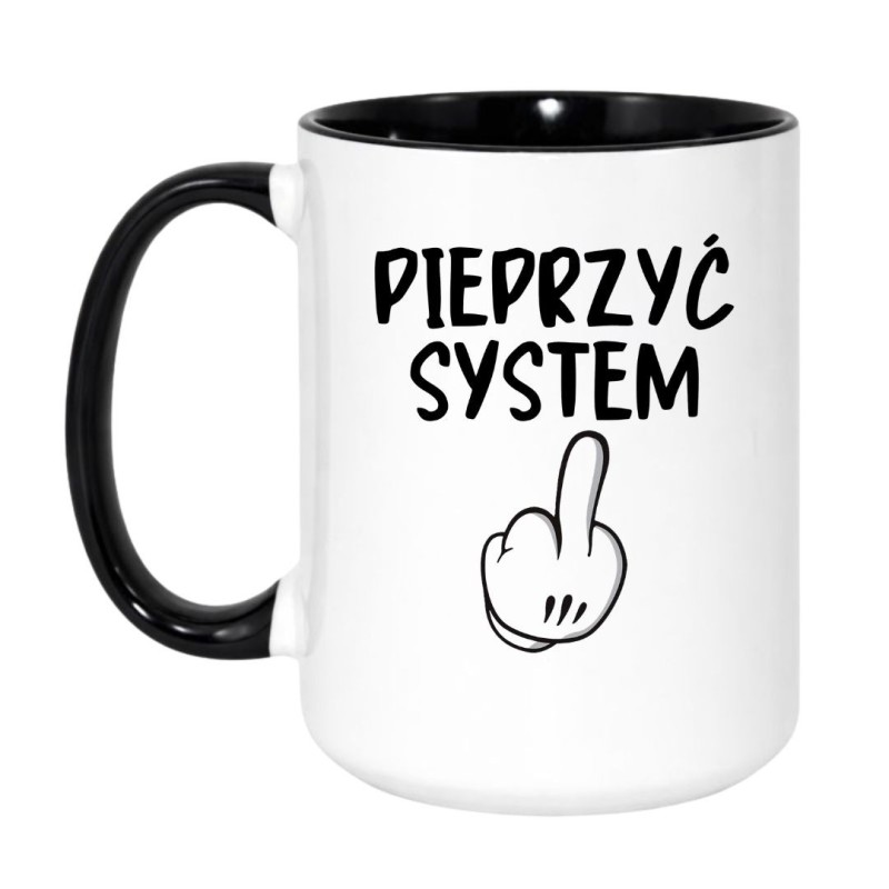 Kubek duży biało-czarny 450 ml z wulgarnym nadrukiem – gadżet dla fanów kawy