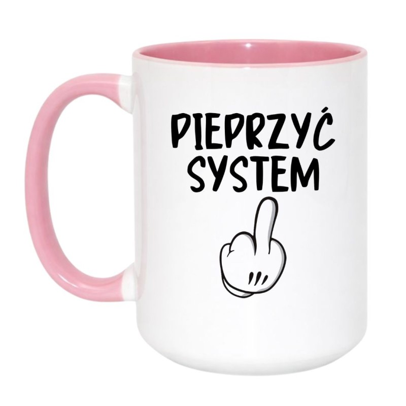 Kubek duży biało-różowy 450 ml z chamskim motywem – śmieszny kubek do pracy