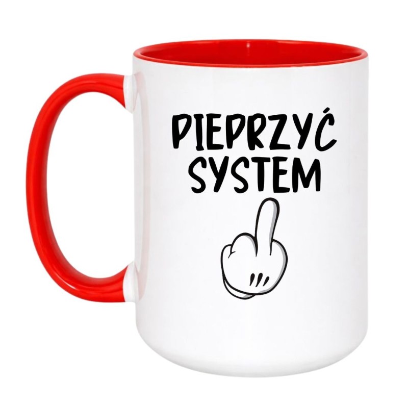 Kubek duży biało-czerwony 450 ml z nadrukiem bez cenzury – chamski kubek dla dorosłych