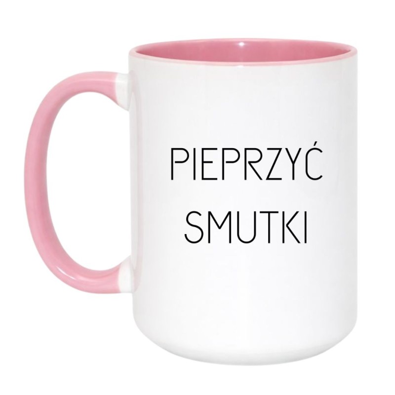 Kubek duży biało-różowy 450 ml z odważnym napisem – śmieszny kubek do biura.