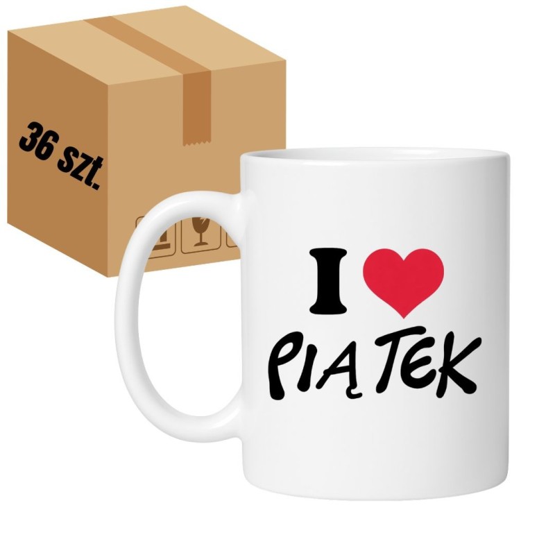36 x Kubek z napisem I LOVE PIĄTEK Hurt Cały Karton