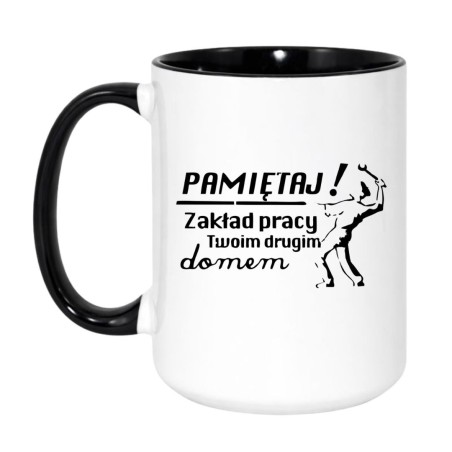 Duży kubek biało-czarny 450 ml z humorystycznym wzorem pracy — idealny do kawy