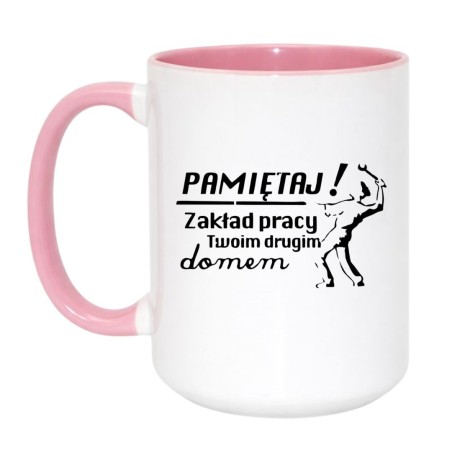 Duży kubek biało-różowy 450 ml z motywem pracy — śmieszny kubek na prezent