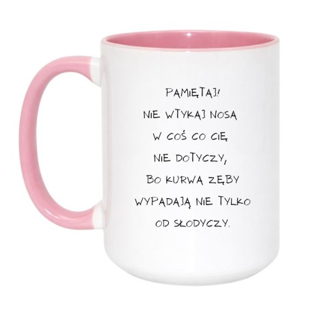 Kubek duży biało-różowy 450 ml z chamskim nadrukiem – śmieszny prezent bez cenzury