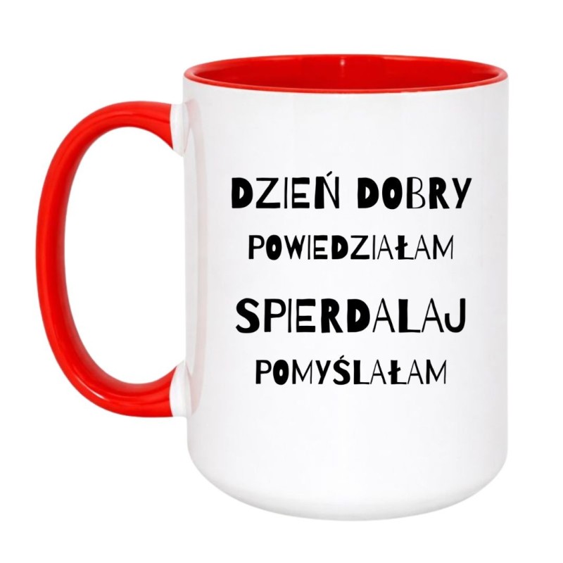 Kubek duży biało-czerwony 450 ml z wulgarnym motywem – must-have dla fanów kawy