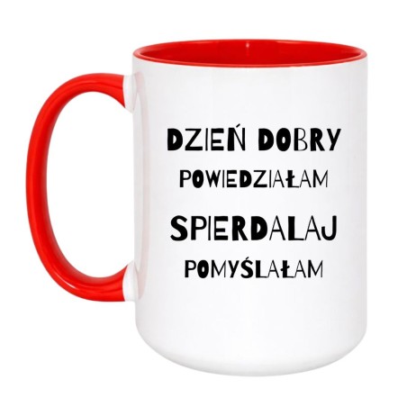 Kubek duży biało-czerwony 450 ml z wulgarnym motywem – must-have dla fanów kawy