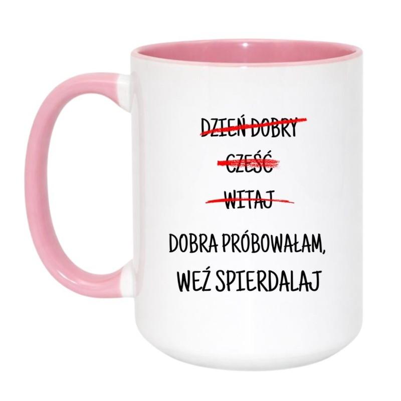 Kubek duży biało-różowy 450 ml z nadrukiem bez cenzury – prezent bez cenzury