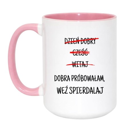 Kubek duży biało-różowy 450 ml z nadrukiem bez cenzury – prezent bez cenzury