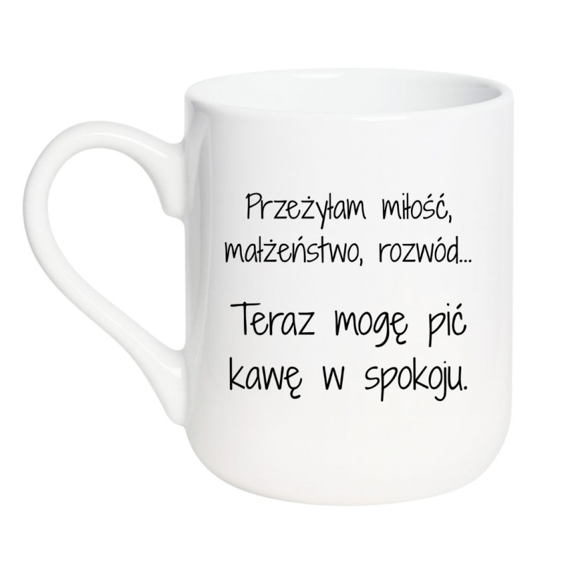 kubek z ironicznym tekstem dla kobiety zaczynającej nowy etap życia
