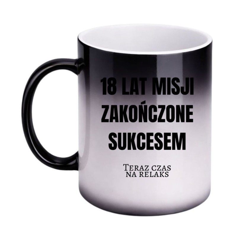 humorystyczny magiczny kubek na 18 urodziny dla rodziców