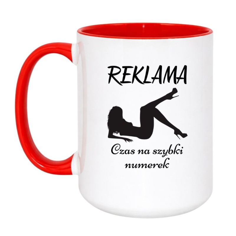 Kubek biało-czerwony 450 ml z napisem „Reklama – czas na szybki numerek”