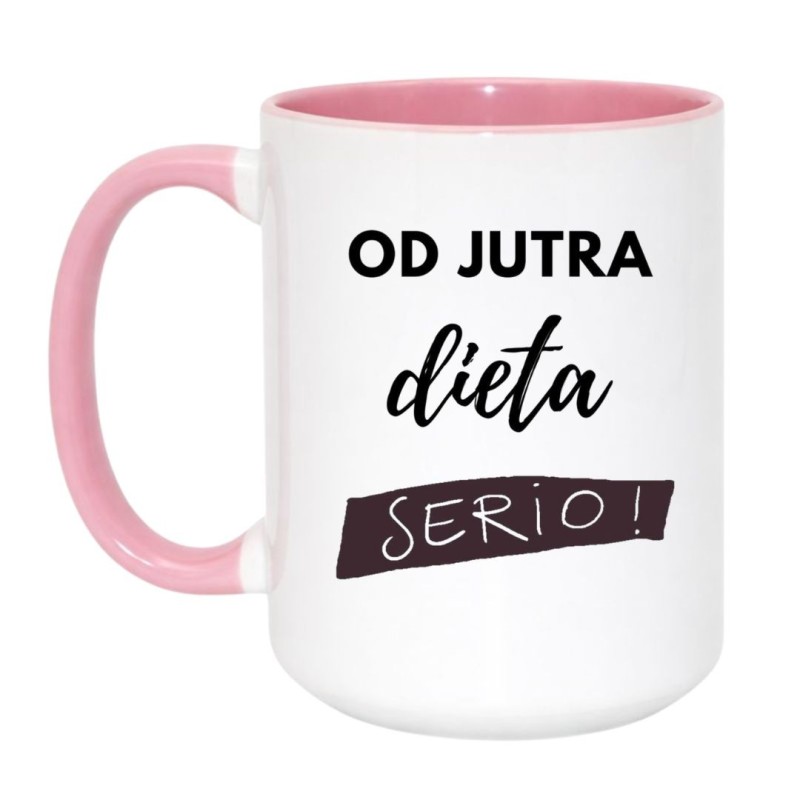 Kubek duży biało-różowy 450 ml z humorystyczną grafiką – świetny do pracy