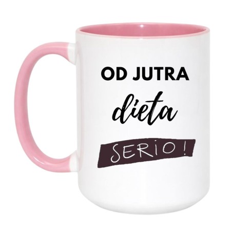 Kubek duży biało-różowy 450 ml z humorystyczną grafiką – świetny do pracy