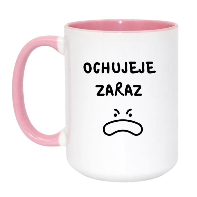 Kubek duży biało-różowy 450 ml z humorystycznym nadrukiem – śmieszny gadżet do biura