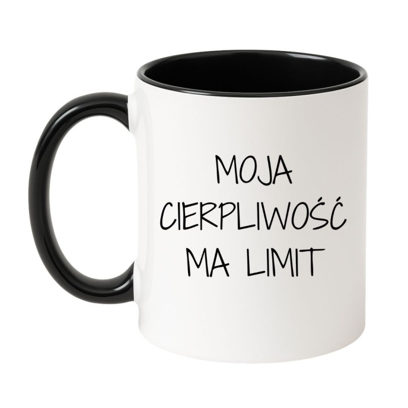 Ceramiczny kubek z zabawnym tekstem o cierpliwości i charakterze