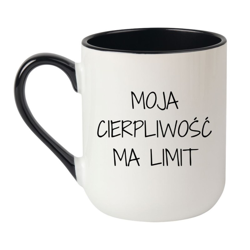 Śmieszny kubek ceramiczny z ironicznym hasłem o cierpliwości