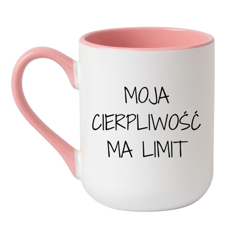 Kubek z napisem Moja cierpliwość ma limit jako prezent z humorem