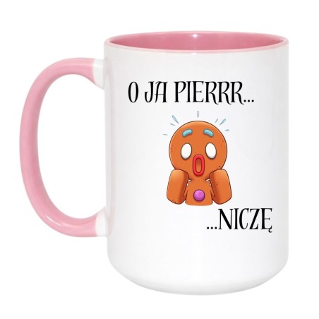 Biało różowy kubek z napisem O ja pierniczę