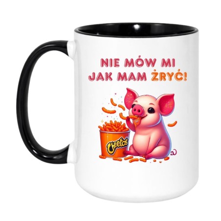 Kubek duży biało-czarny 450 ml z humorystycznym wzorem, świetny do herbaty