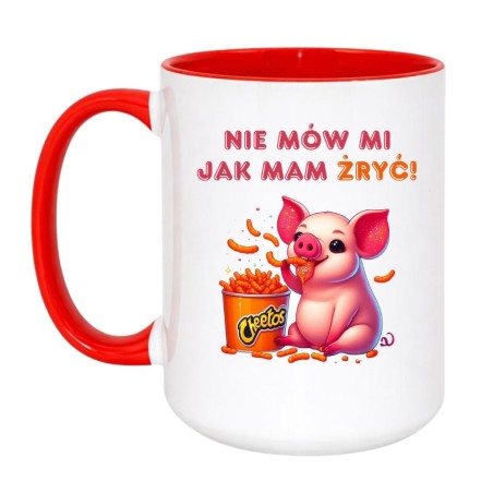 Kubek duży biało-czerwony 450 ml z zabawnym motywem, must-have dla kawoszy