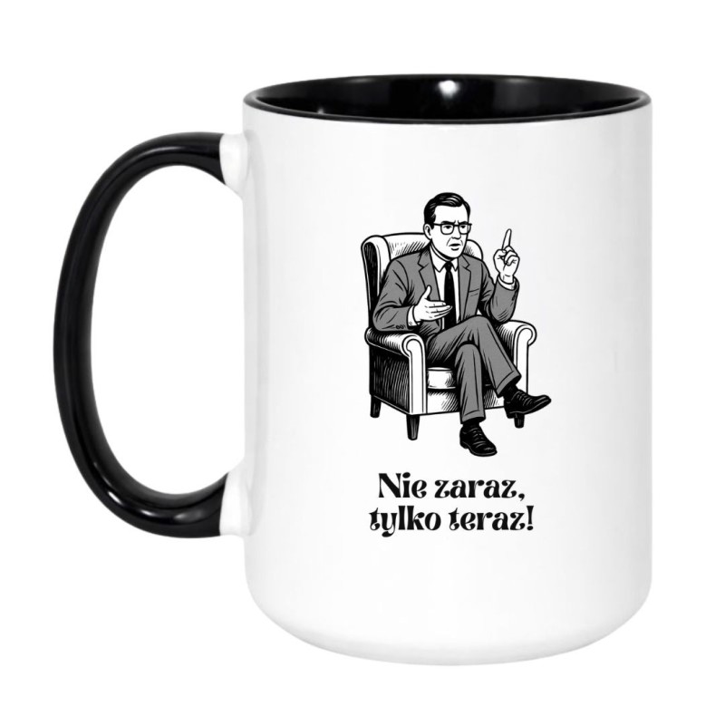 Kubek duży biało-czarny 450 ml z zabawną ilustracją – świetny dla biura