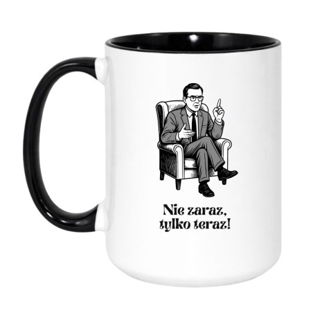 Kubek duży biało-czarny 450 ml z zabawną ilustracją – świetny dla biura