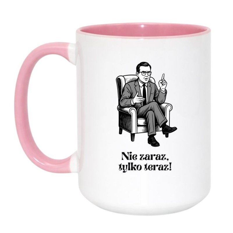 Kubek duży biało-różowy 450 ml z humorystycznym wzorem – must-have dla fanów kawy