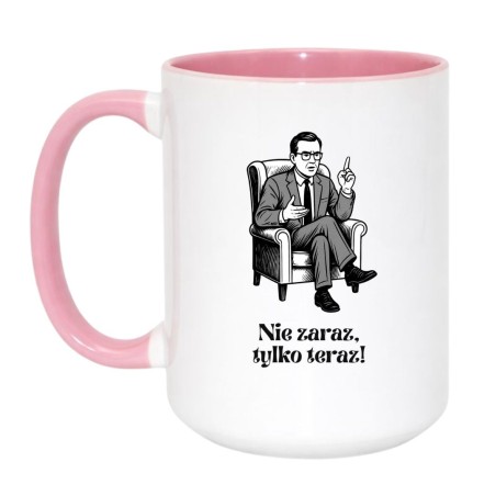 Kubek duży biało-różowy 450 ml z humorystycznym wzorem – must-have dla fanów kawy