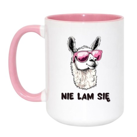Kubek duży biało-różowy 450 ml z humorystyczną grafiką – śmieszny gadżet do pracy.