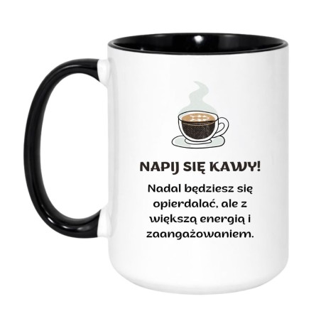 Kubek duży biało-czarny 450 ml z chamskim napisem – śmieszny kubek do biura i pracy