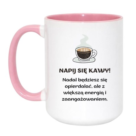 Kubek duży biało-różowy 450 ml z wulgarnym nadrukiem – kubek dla dorosłych, śmieszny gadżet kawowy