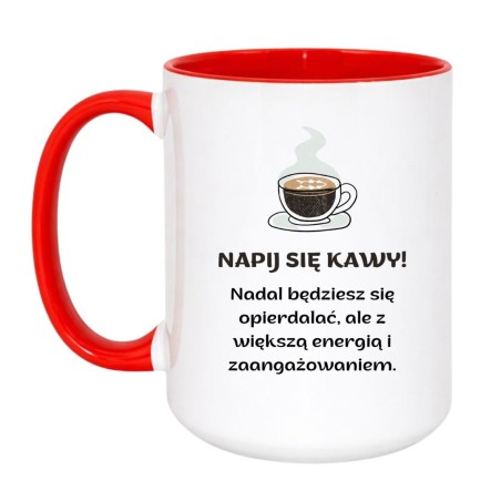 Kubek duży biało-czerwony 450 ml z nadrukiem bez cenzury – śmieszny kubek dla fanów mocnej kawy