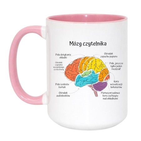 Duży kubek biało-różowy 450 ml z ilustracją mózgu — must-have dla fanów kawy