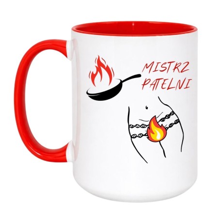 Kubek duży biało-czerwony 450 ml z humorystycznym motywem – must-have dla fanów kuchni